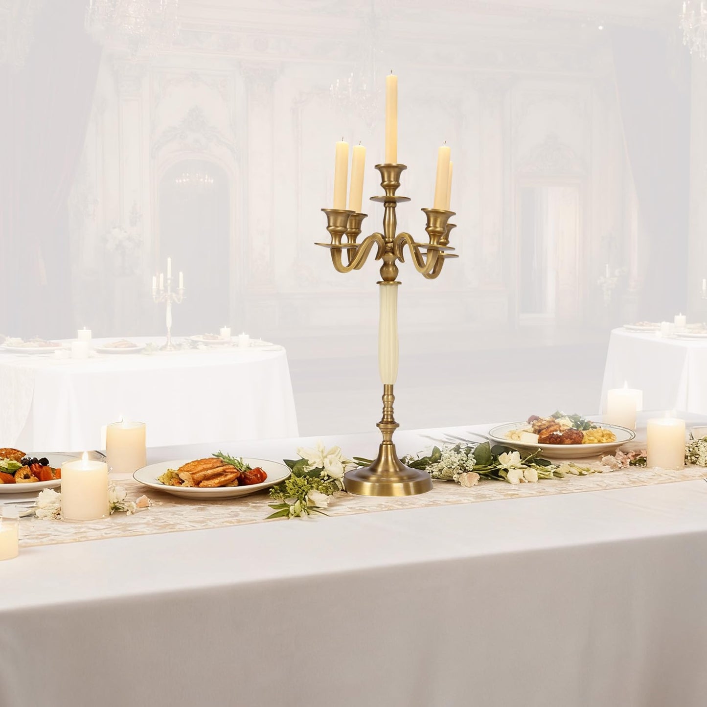 5-Head Metal Candelabra – Elegant Candlestick Holders for Wedding, Dining Table, Xmas Party, and Home Decor