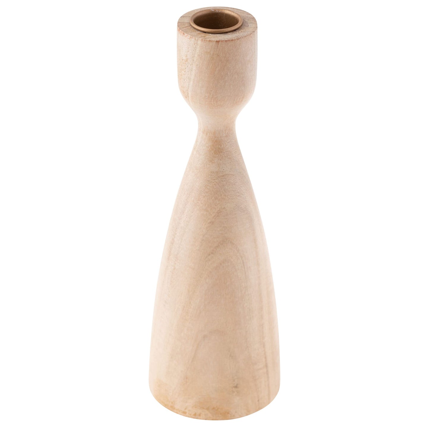 Karma, Acacia Wood Turned Candle Holder, Wooden Rounded Turned Candle Holders, Large Bleached