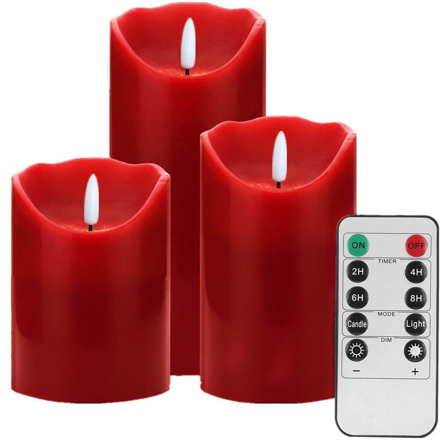 Gbateri 3 PCS Red Flickering Flameless Candles - Dripless Real Wax Pillar LED Candle Lights - Battery Operated Candles - Dancing Electronic Candles Set with Remote Control and Timer for Decoration Use