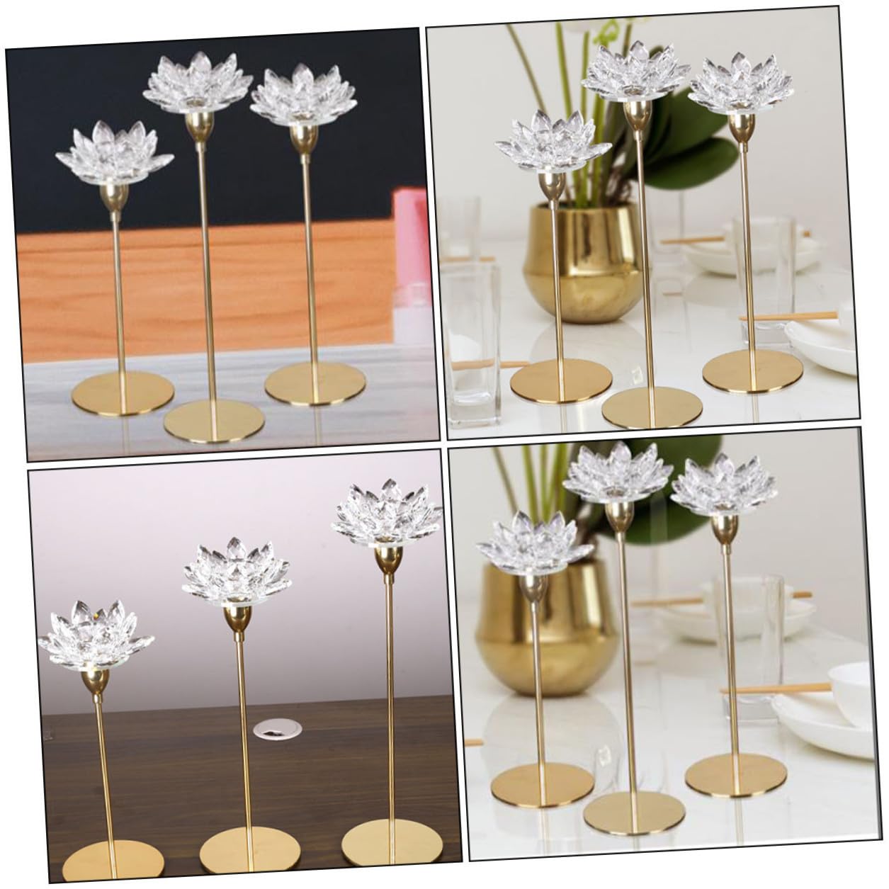 ZUNOXAZ Modern Minimalist Metal Candlestick Holder Small Crystal Lotus Candleholder Decorative Wedding Candle Stand for Home Décor
