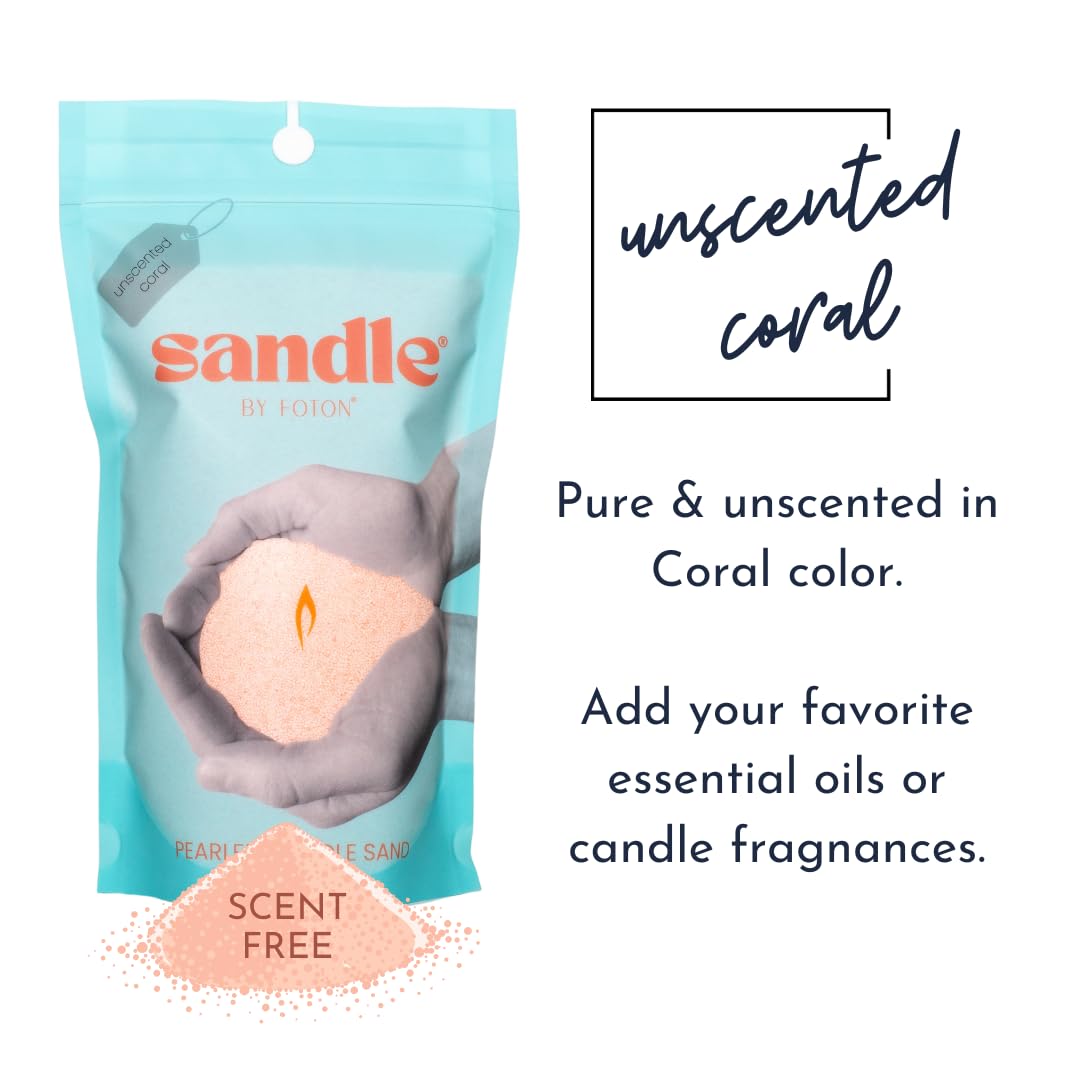Foton Sandle Pearled Candle 10 Oz – Pink Coral Unscented, Non Toxic Luxury Long Lasting Sand Candles up to 60 Hours - Refillable Candle Sand with 15 Wicks for Candles Making