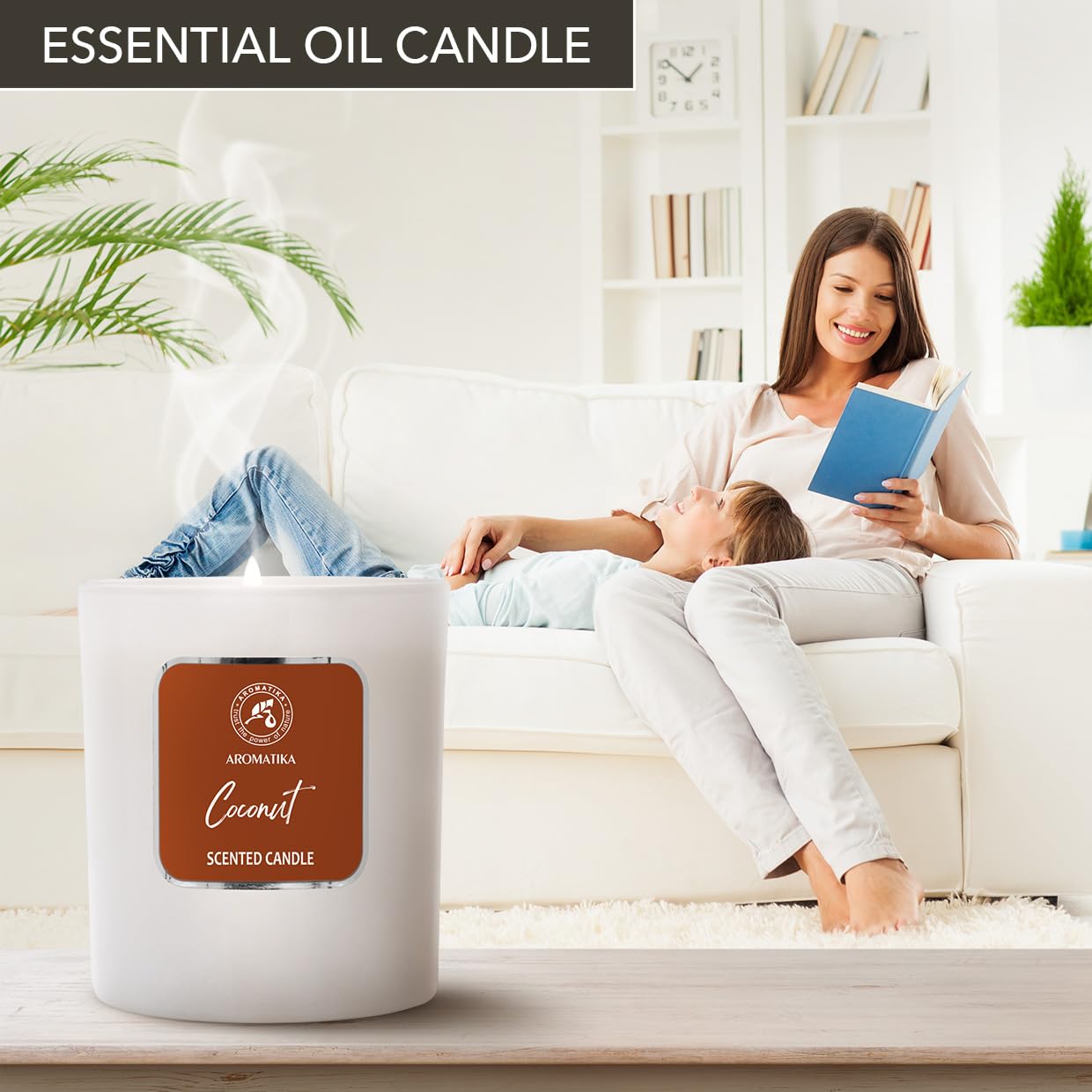 Scented Candle Coconut - Glass Candle Gift - Aromatherapy Candle with Soywax 200g - Up to 45 Hours Burn Time - Soy Wax Candles - Home Scented Candles