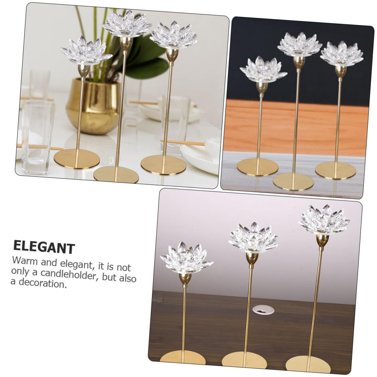 GLEAVI Crystal Lotus Candle Holder Small Metal Candlestick Gold Finish Decorative Candle Stand for Dining Room and Wedding Centerpiece