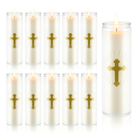 ARQRHTLY 10 Pcs Natural Soy Wax Prayer Candles 7 Day Devotional Candle in Glass 100 Hours Long Burn Time Religious Catholic Christian Spiritual Decor for Memorials Vigil Church Home Altar Bless Novena