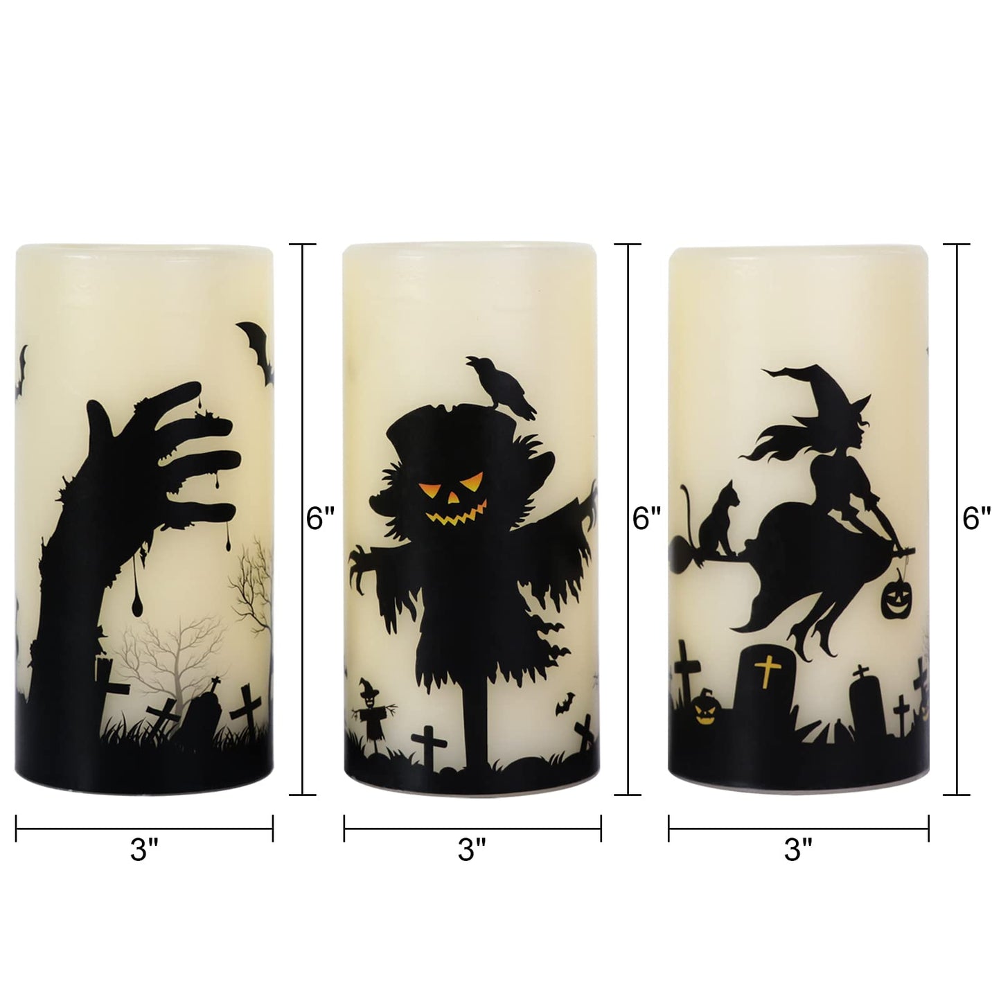 Eldnacele Halloween Flickering Candles Set of 3 Battery Operated Halloween Themed LED Candles Horror Spooky Decoration…