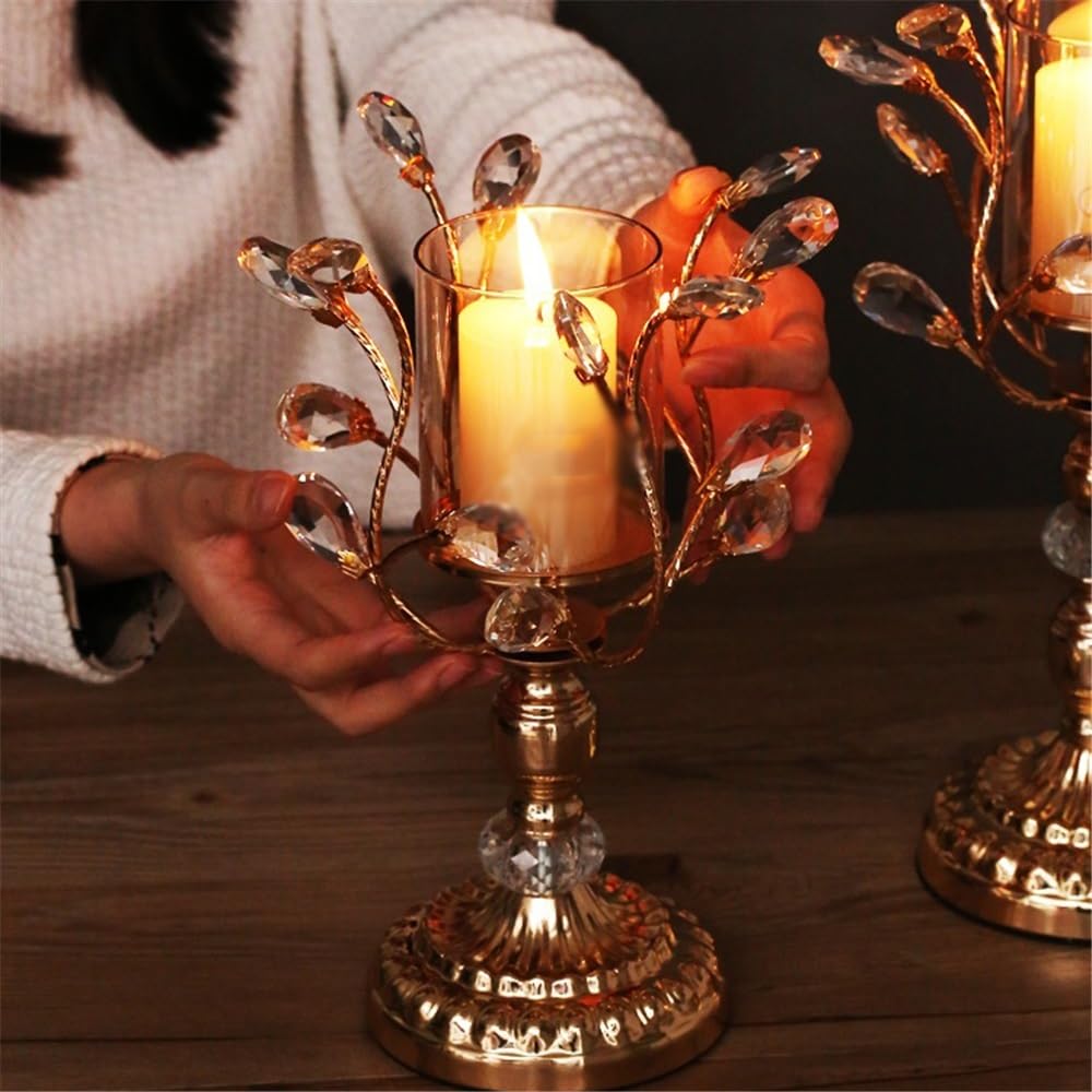 Candlestick Holders High-Grade Metal Crystal Glass Aromatherapy Candle Holder Dining Table Decoration Ornaments Candle Holders(Small)