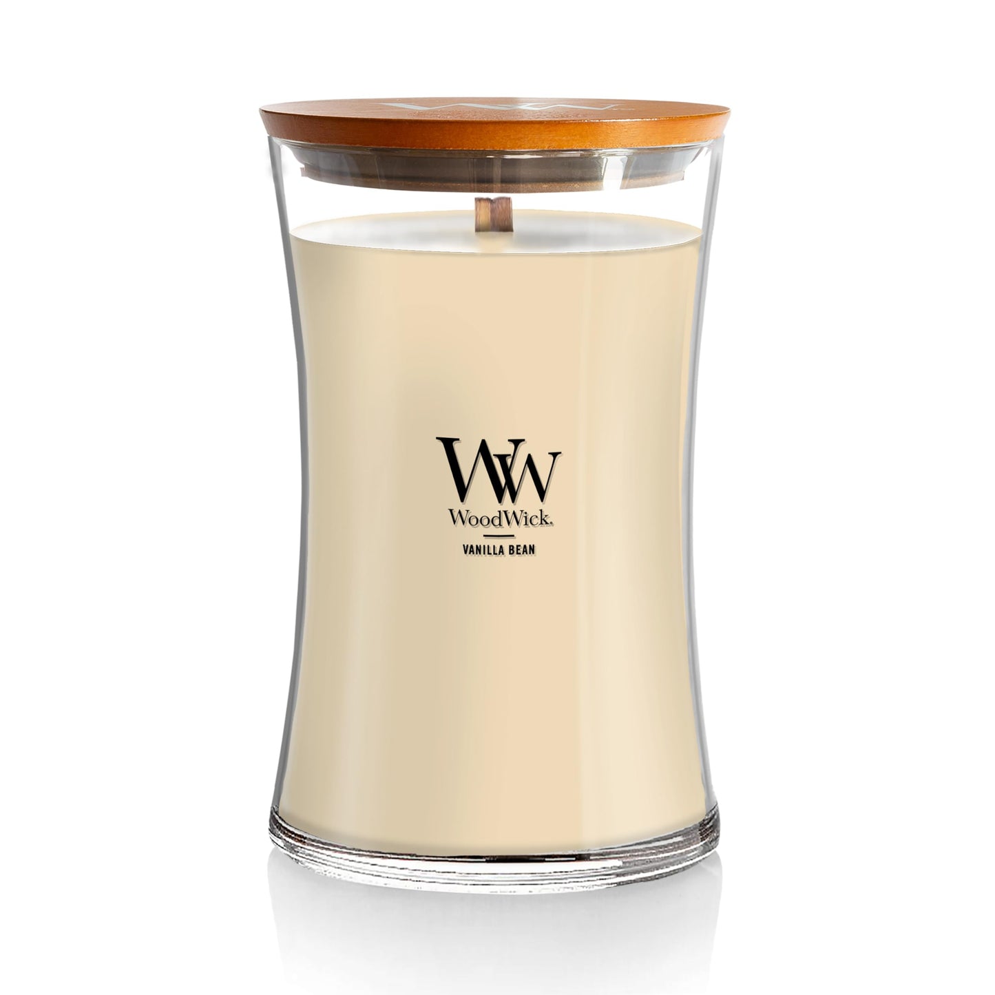 WoodWick Vanilla Bean Holiday Candle Gifts for Women and Men, 21.5 oz Large Hourglass Candle with Crackling Wick
