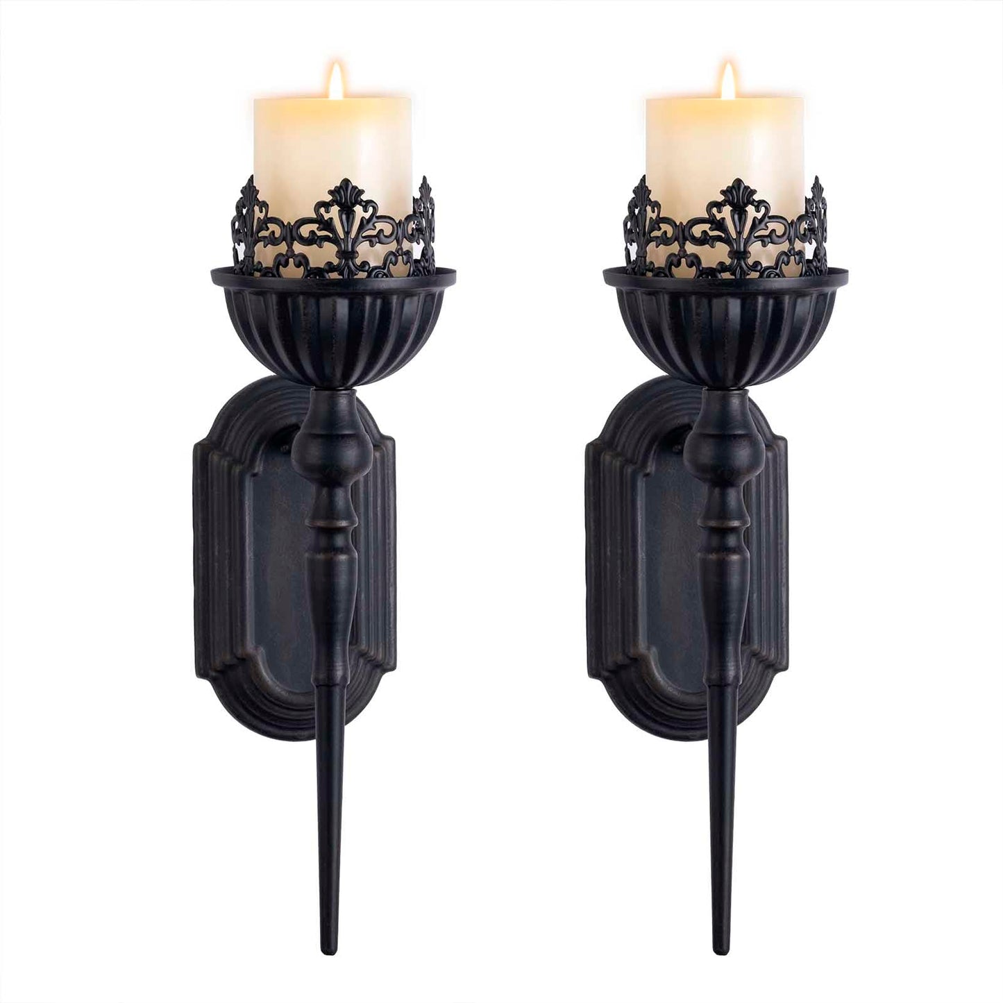 Gothic Wall Sconce Candle Holder (Set of 2) Black Crown and Scepter Design Wall-Mount Metal Candle Holders Hanging Iron Wall Candle Sconce Holder for Living Room, Bathroom, Dining Room