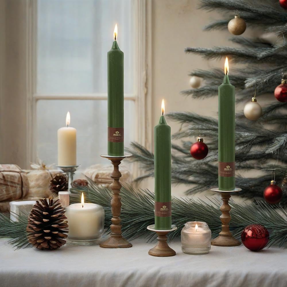 Olive Green Taper Candles Sticks Unscented 9 inch Tapered Candle Ideal as Dinner Smokeless Long Burning Candlesticks for Weddings Dinner Party Home Decor