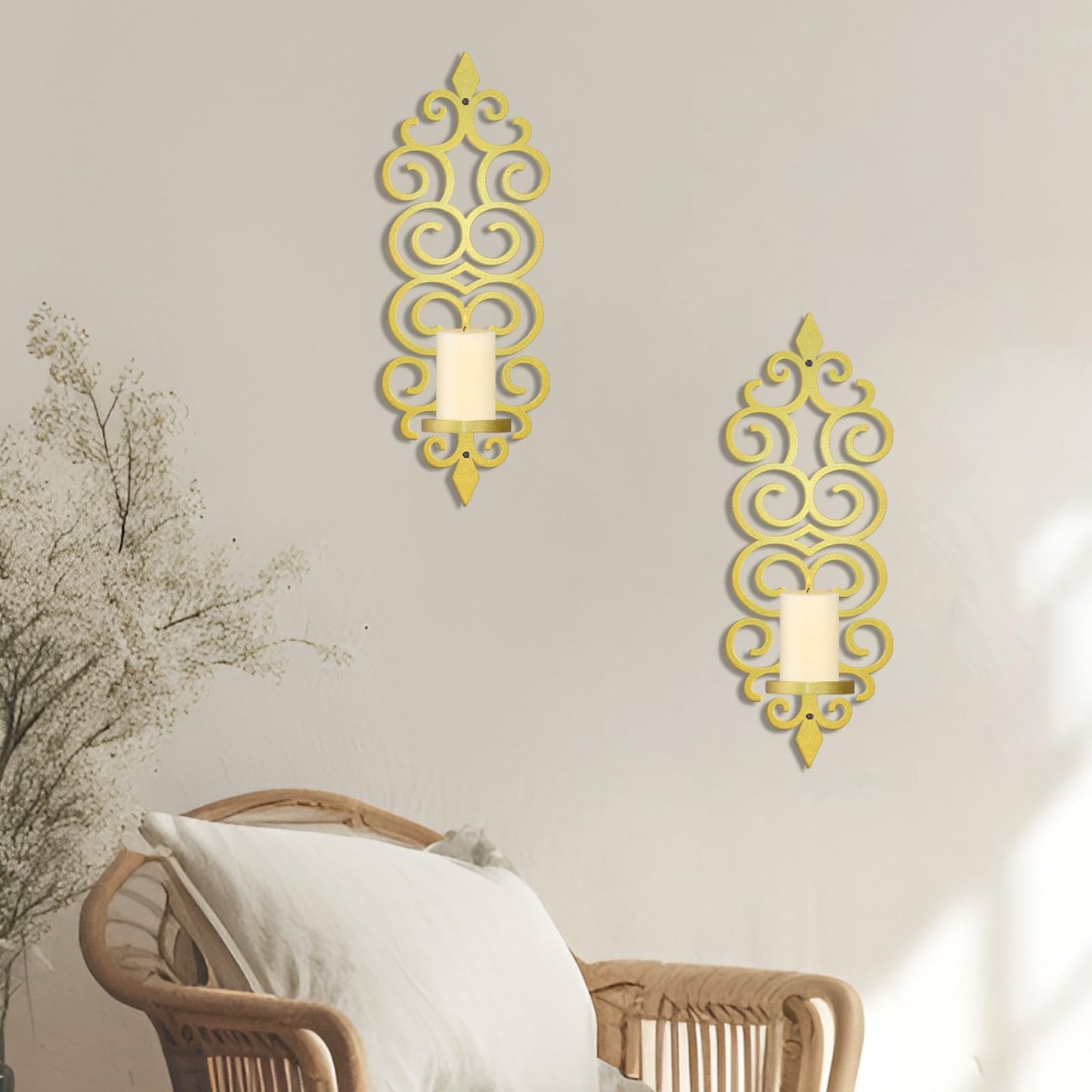 OYEFLY DIY Metal Candle Sconces Wall Decor, Wall Mounted Candle Holder (Gold)