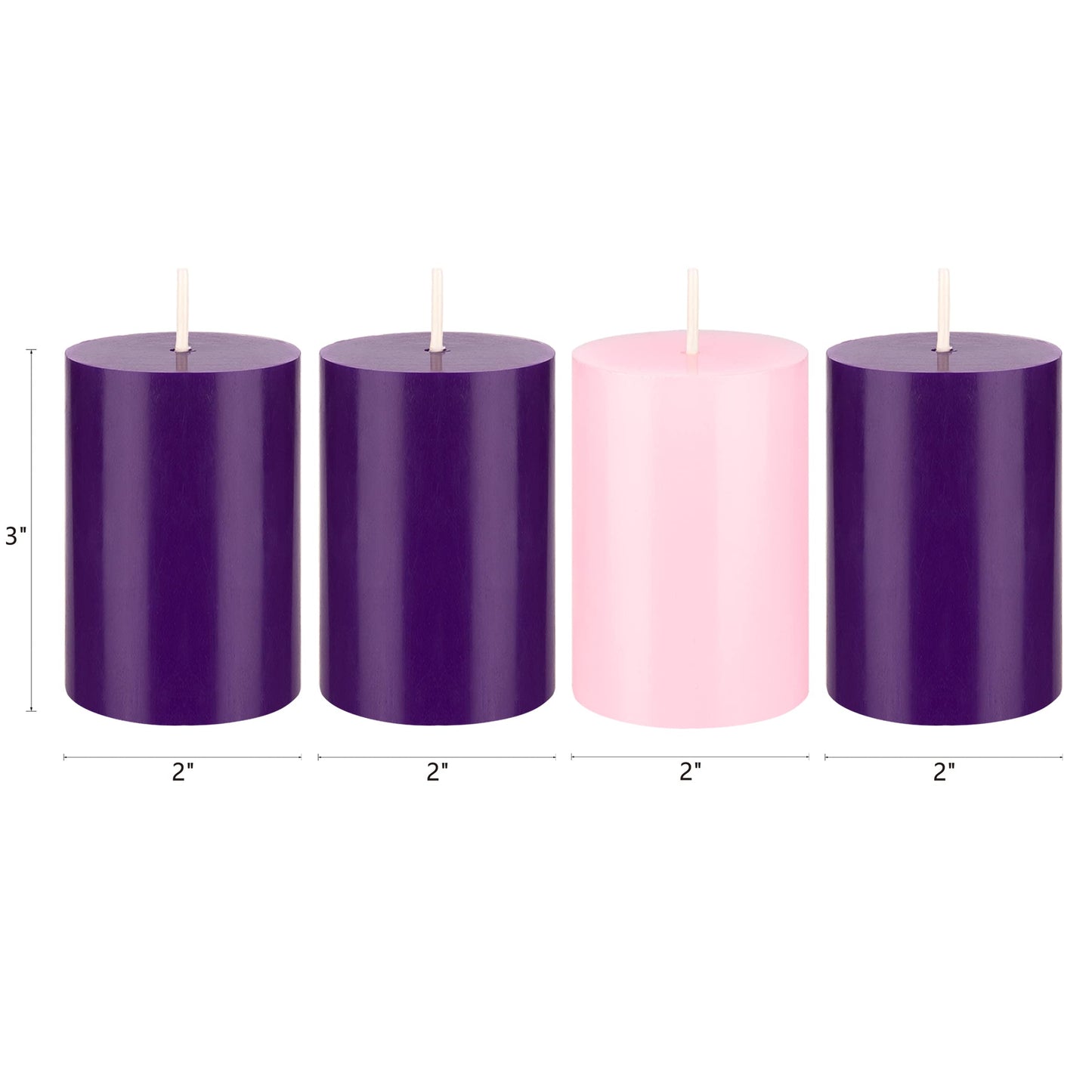 Mega Candles 4 pcs Unscented Christmas Advent Candles Set, Hand Poured Premium Wax Round Pillar Candle 2 Inch x 3 Inch, Holidays, Occasions, Events, Festivitiess, Devotional, Church, Wreath, Gifts