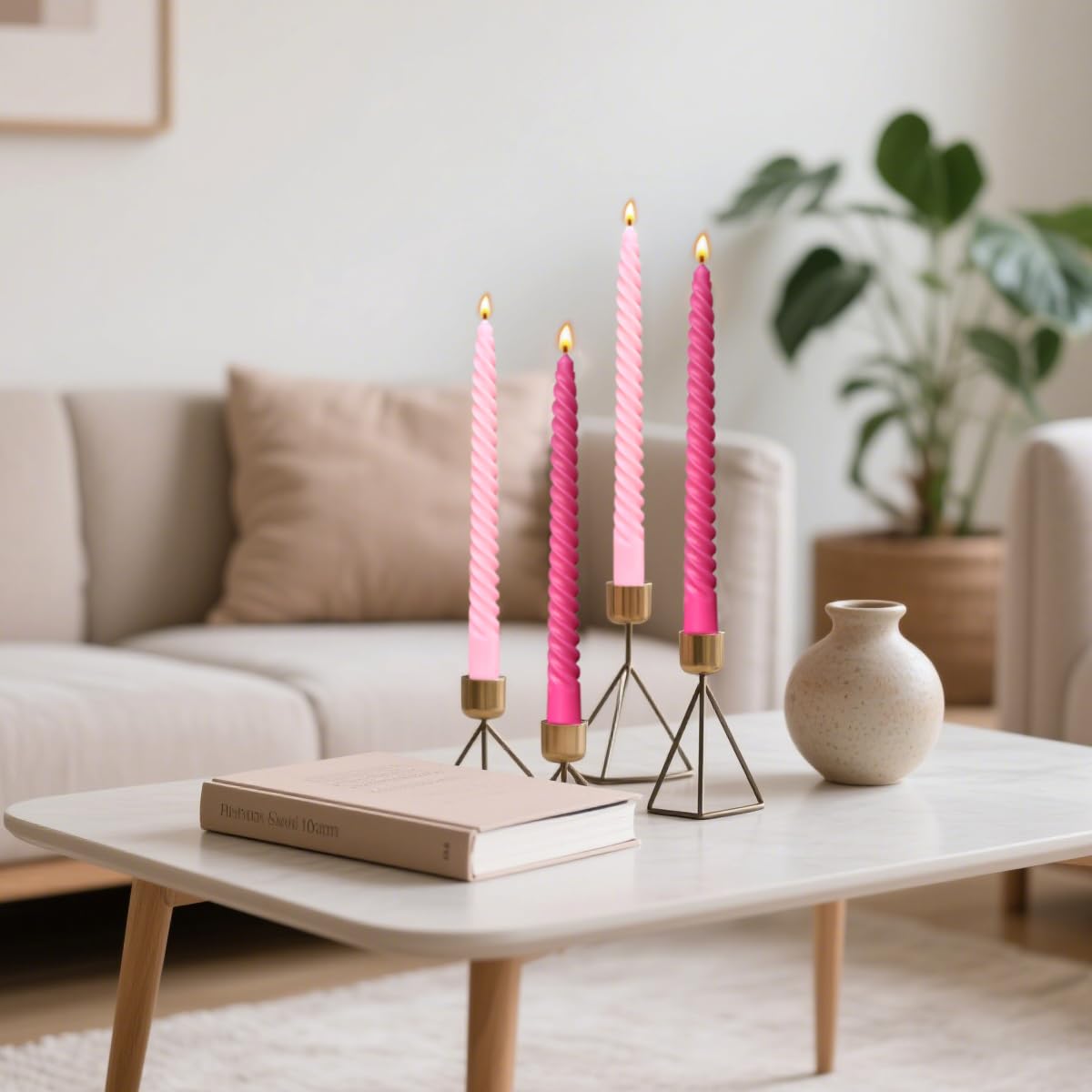 10 Pack Pink and 10 Pack Hot Pink Spiral Taper Candles for Holiday Home Decoration, 10 Inch Unscented Dripless Twisted Candlesticks for Dinner Party Wedding Valentines Day Baby Shower and Easter