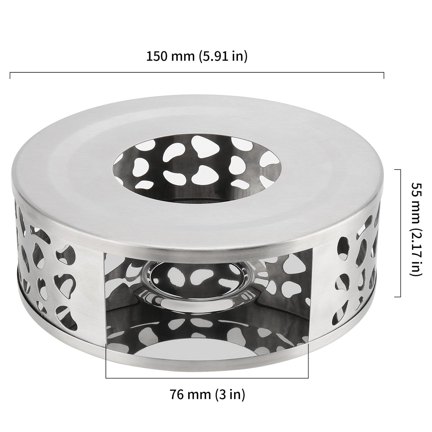 HOIGON 3 PCS Teapot Warmer, Stainless Steel Brushed Tea Pot Warmer Base with Tealight Candle Holder, Silver
