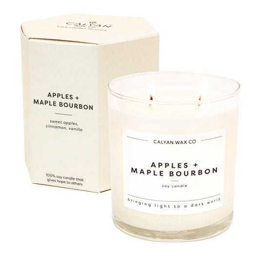 Calyan Wax Co. Apples & Maple Bourbon 2 Wick Scented Candle - 37 Hour Burn - Luxury Clean Soy Wax Candles - Long Lasting Large Glass Jar Candle for Home - 8.8oz