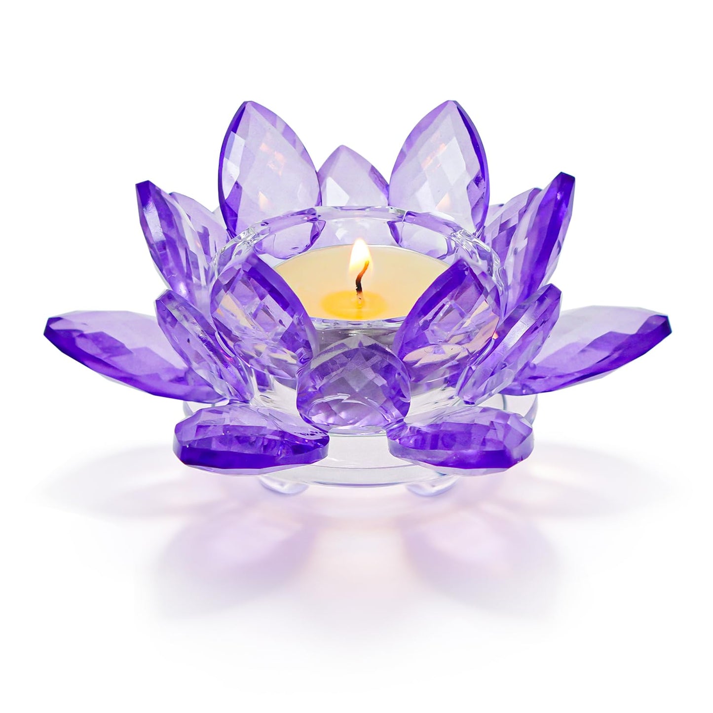 Kolnlala 1 Pc Purple Crystal Lotus Flower Tealight Candle Holder | Glass Votive Candlestick Decor for Home, Wedding, Party & Christmas Table Centerpieces