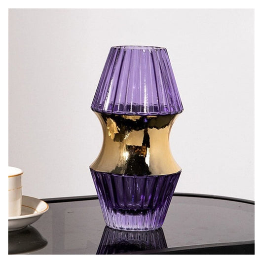 Vase for Decor Colored Glass Vase Vertical Pattern Gold Edge Ring Flower Arrangement Hydroponics Home Furnishing Decoration ()