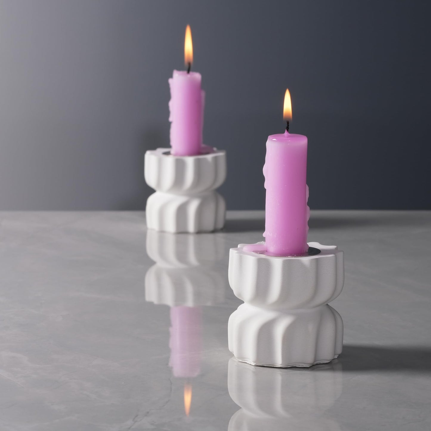 ICNBUYS Twizzle Twist Candle Holder, Decorative Candle Holder for Table Display, Romantic Decoration, Unique Home Décor Aesthetic, Housewarming Gift, Height 2.4 inches Set of 2 - Cement