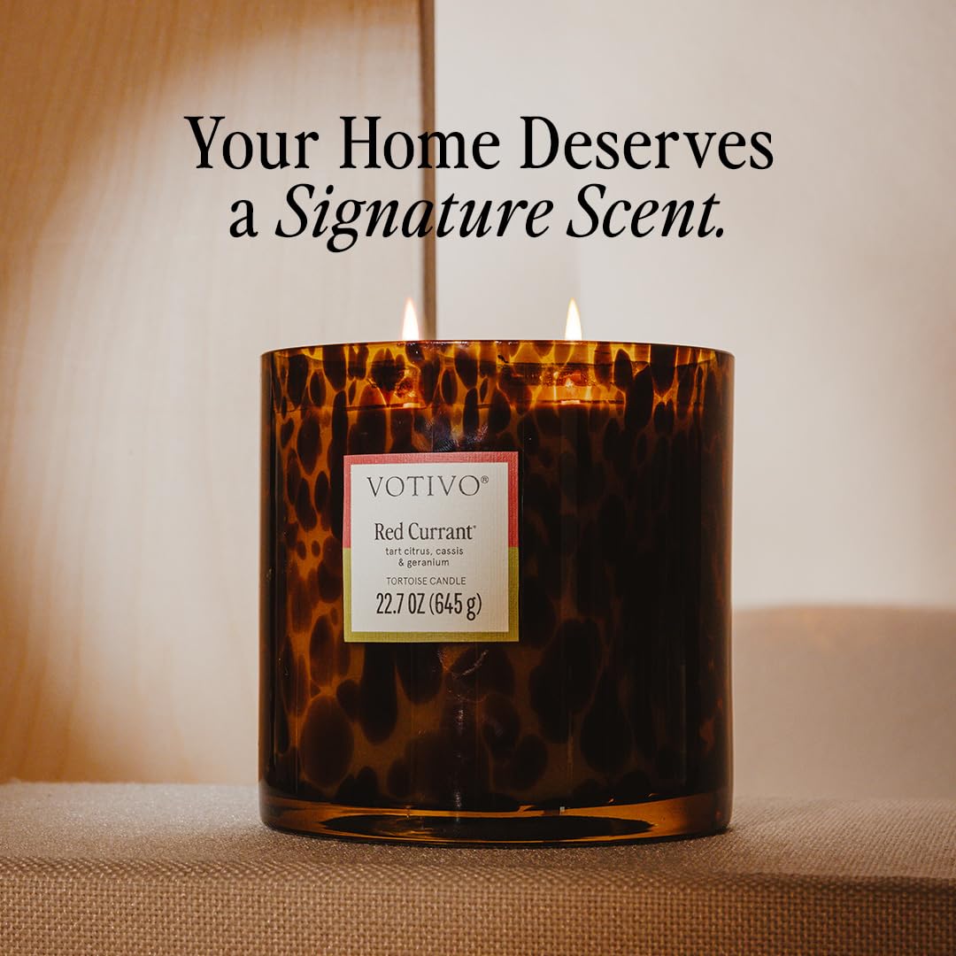 Votivo Red Currant Tortoise Scented Candle | 22.7 oz Soy Wax Blend | Decorative Home Decor Tortoise Shell Pattern | 100 Hour Burn Time