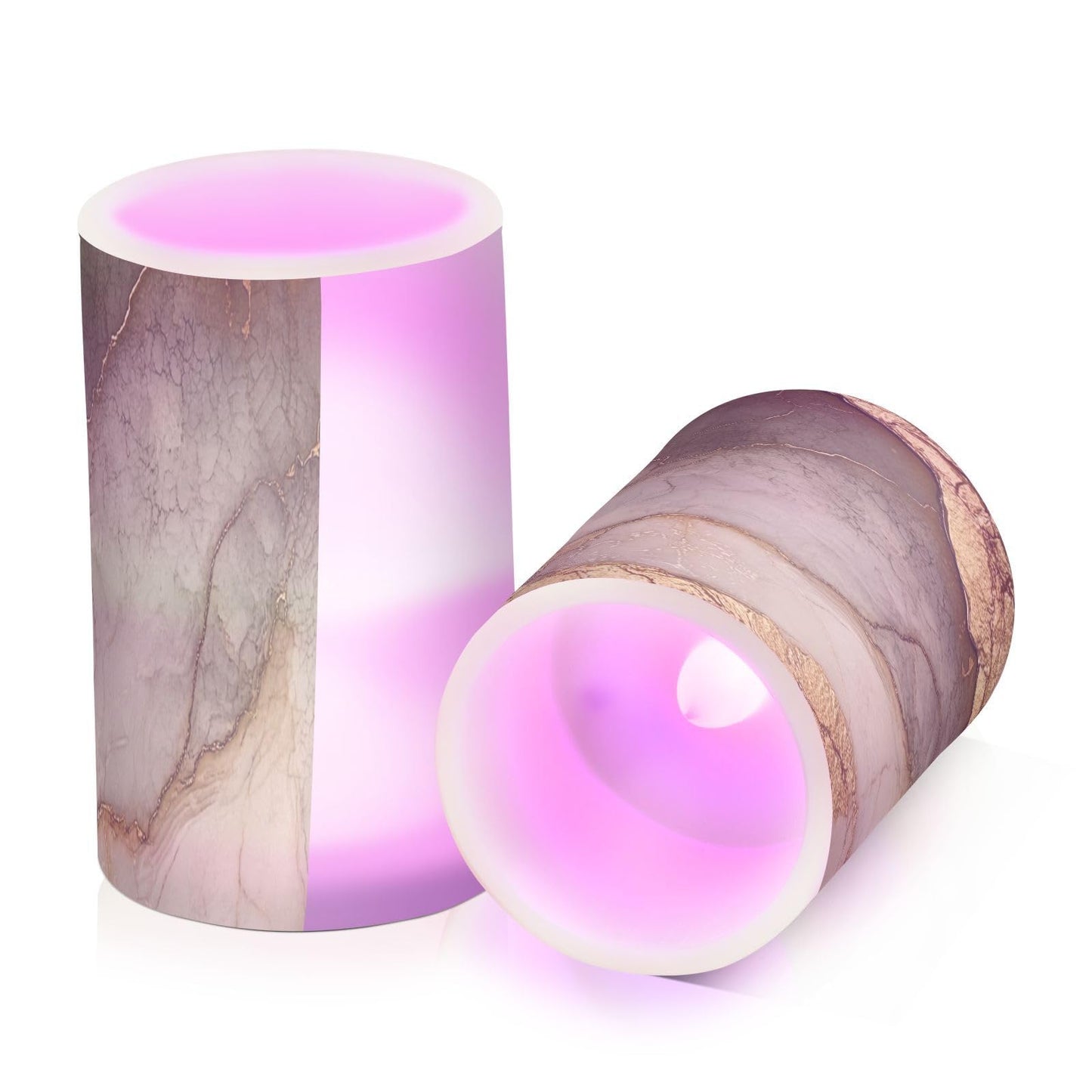 Zathe Flameless Flickering Candles Remote Led Pillar Candles for Home Decor Marble Brown Beige