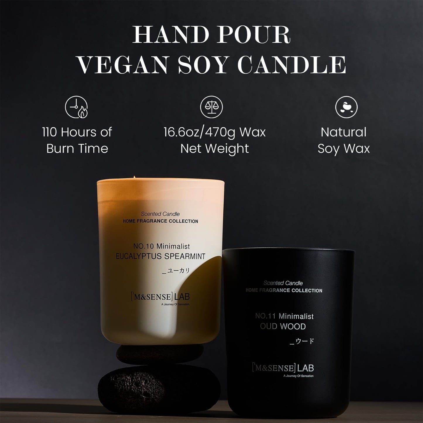 M&SENSE Natural Soy Large Candle| Bamboo Stream | 16.6 oz, 95H Burn | Mini Spring Scented Candles for Relaxation, Meditation, Home Décor | for Bedroom, Office, Party