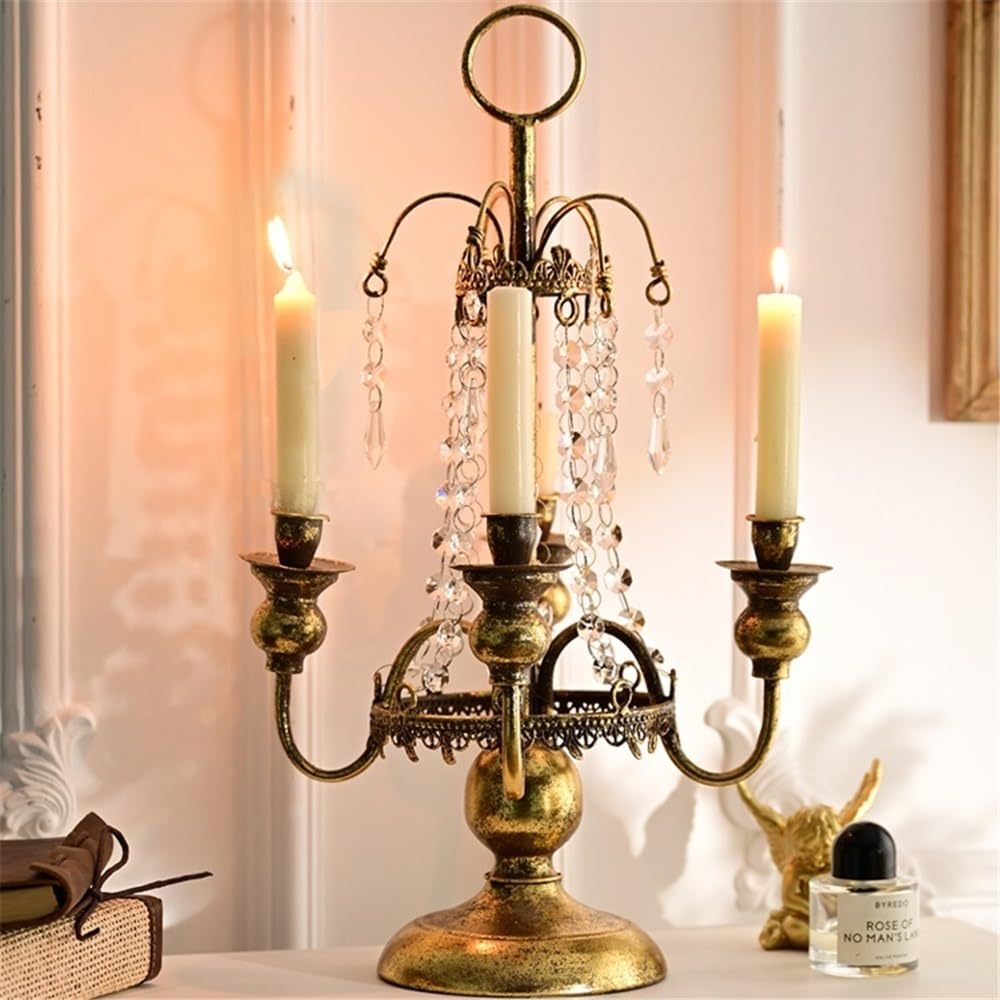 YUHUAWF Candle Holderss Country Romantic Iron Crystal Candlestick Ornaments Home Fashion Candle Holder Decoration Decorative Candlestick
