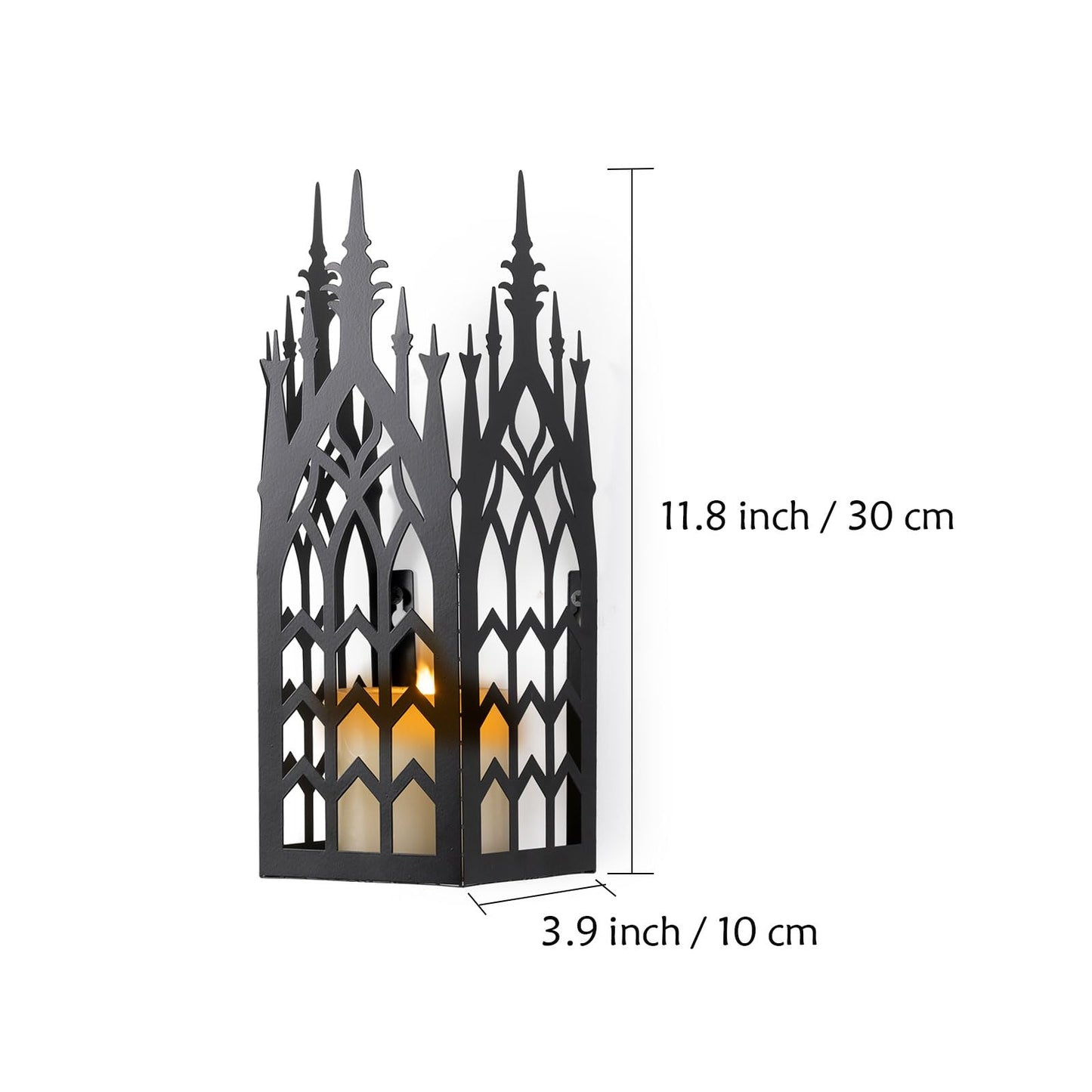 AIM & GGKK Wall Candle Sconce Holder,Set of 2 Gothic Cathedral Wall Sconce with Window Design,Black Metal Wall Mount Candle Holder for Living Room, Dining Room,Rustic Farmhouse Decorations