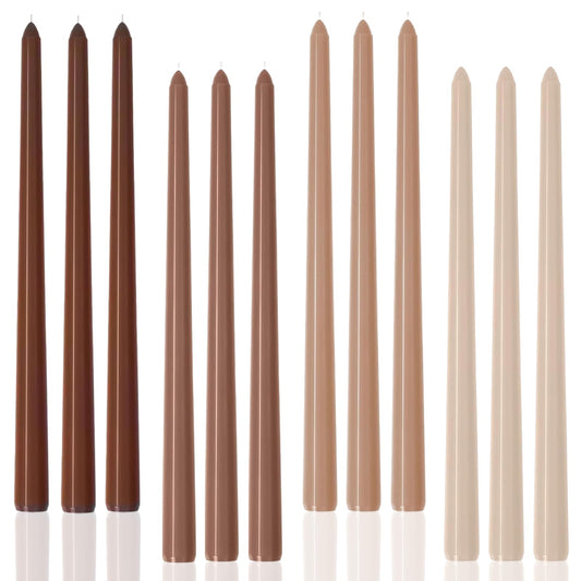 LPUSA Brown Tall Taper Candles 12 inch Unscented Smokeless Long Tall Tapered Candle for Candlesticks Sticks Wedding Advent Home Decor Dinner Christmas，Set of 12