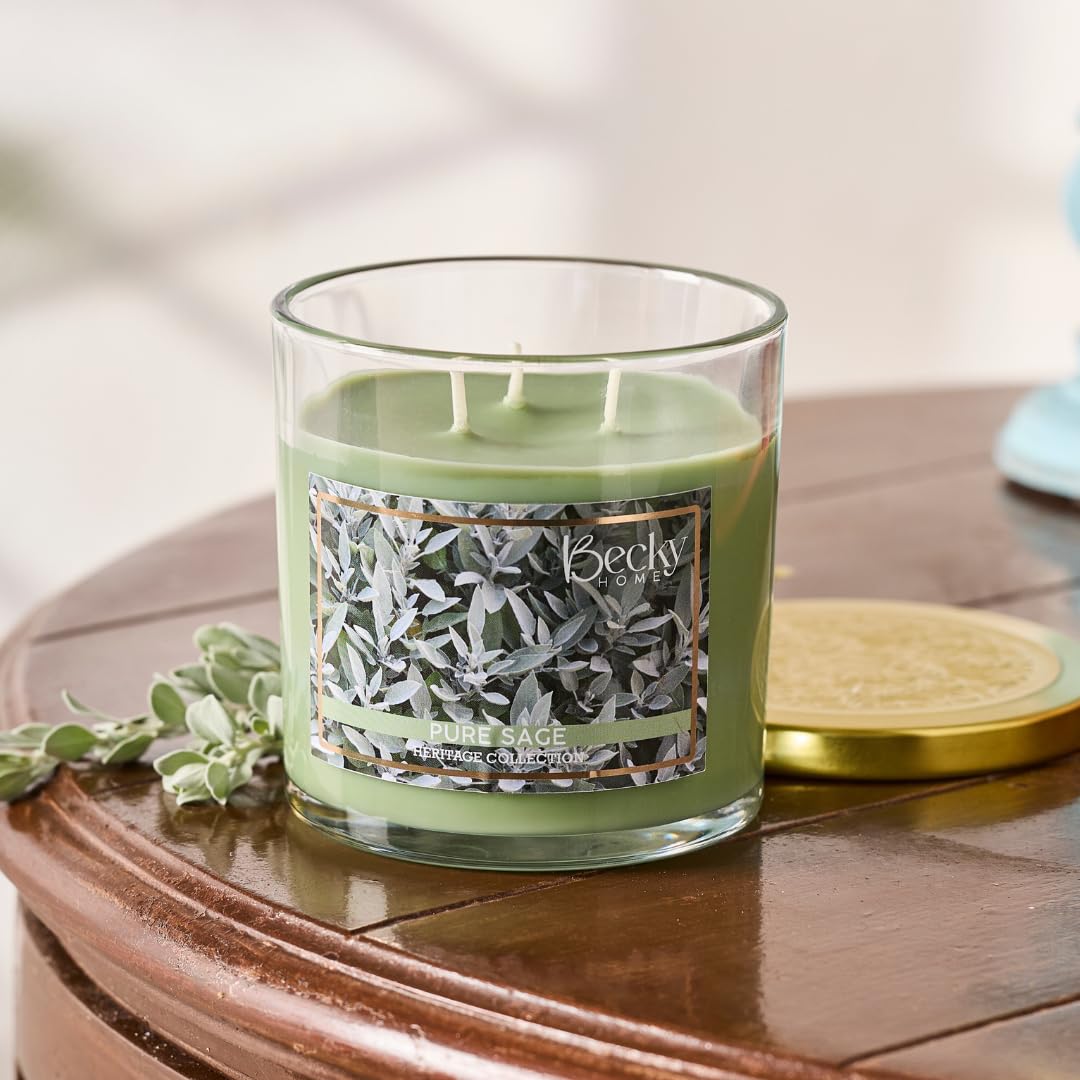 Becky Home 14.5oz Pure Sage Scented Candles for Home, 60 Hrs Soy Wax Candle for Cleansing House, Aromatherapy & Manifestation, Candle Gifts for Men and Women