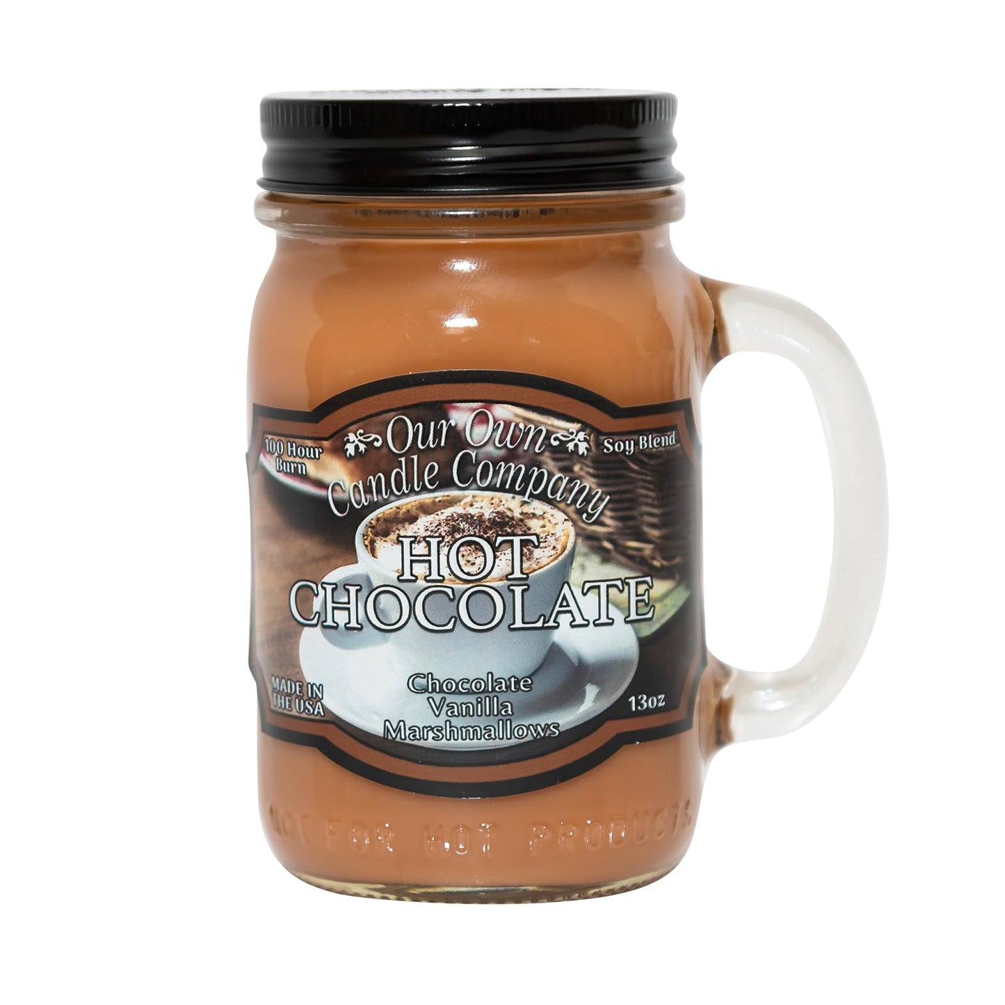 Our Own Candle Company, Hot Chocolate Scented Mason Jar Candle, 100 Hour Burn Time,13 Ounces