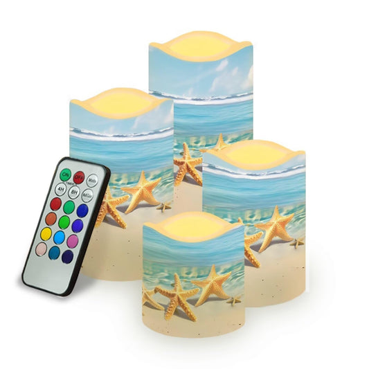 Cozeyat Starfish LED Pillar Candles 4 Pack Color Changing Battery Operated Flameless with Remote Control Timer for Wedding Birthday Home Garden