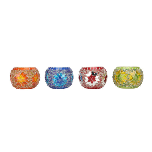 4PCS Mosaic Glass Votive Candle Holder, Handmade Romantic Valentine Centerpiece Candle Holder, Colorful Glass Candle Holders for Valentine, Party Decor