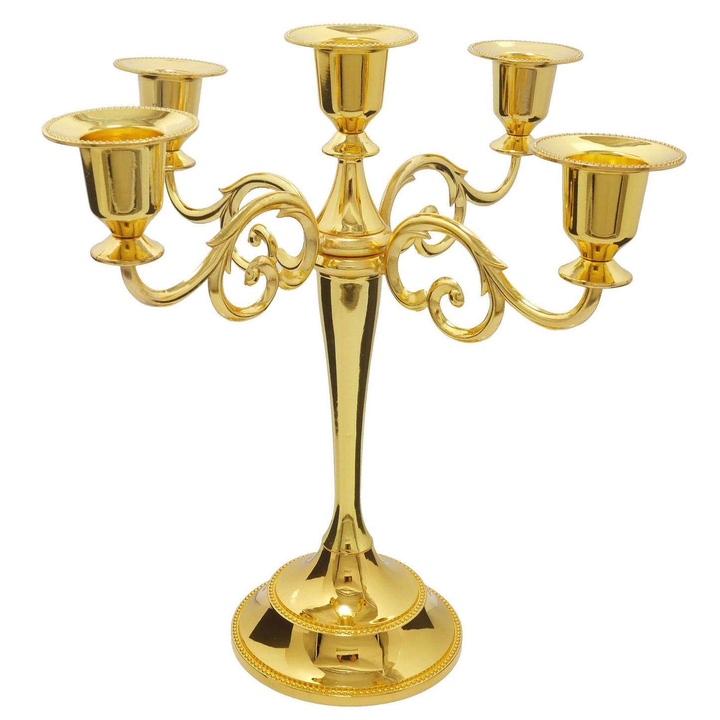 Viscacha Metal Candle Holder，5 Arms Gold Candle Holders for Pillar Candles（10.6 inch Tall Candlestick Holders, for 1/2-1 inch Taper Candles Diameter Each）,Candelabra Centerpiece Decoration
