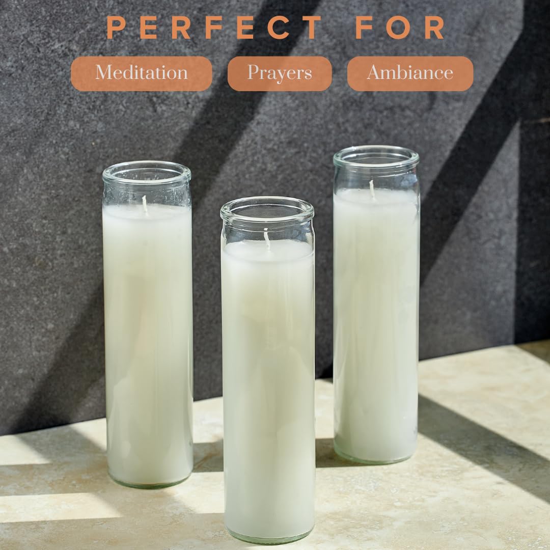 Simply Soson 2x8 inch Ivory Devotional Candles in Glass Jar - 1 Piece - 90 Hours – Prayer Candle - Tall Pillar Candles for Religious, Memorials, Party Decor