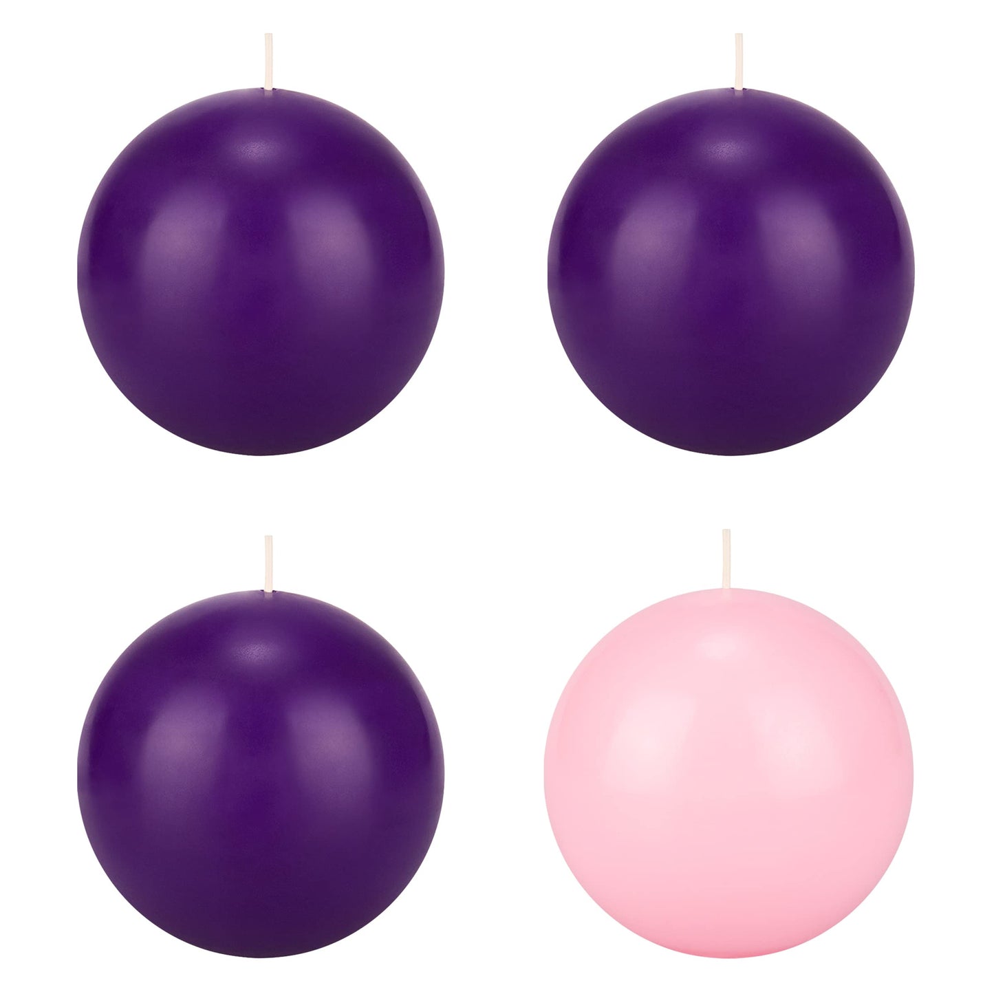 Mega Candles 4 pcs Unscented Christmas Advent Candles Set, Hand Poured Premium Wax Round Ball Candle 4 Inch Diameter, Holidays, Festivities, Devotional, Church, Wreath, Party, Gifts