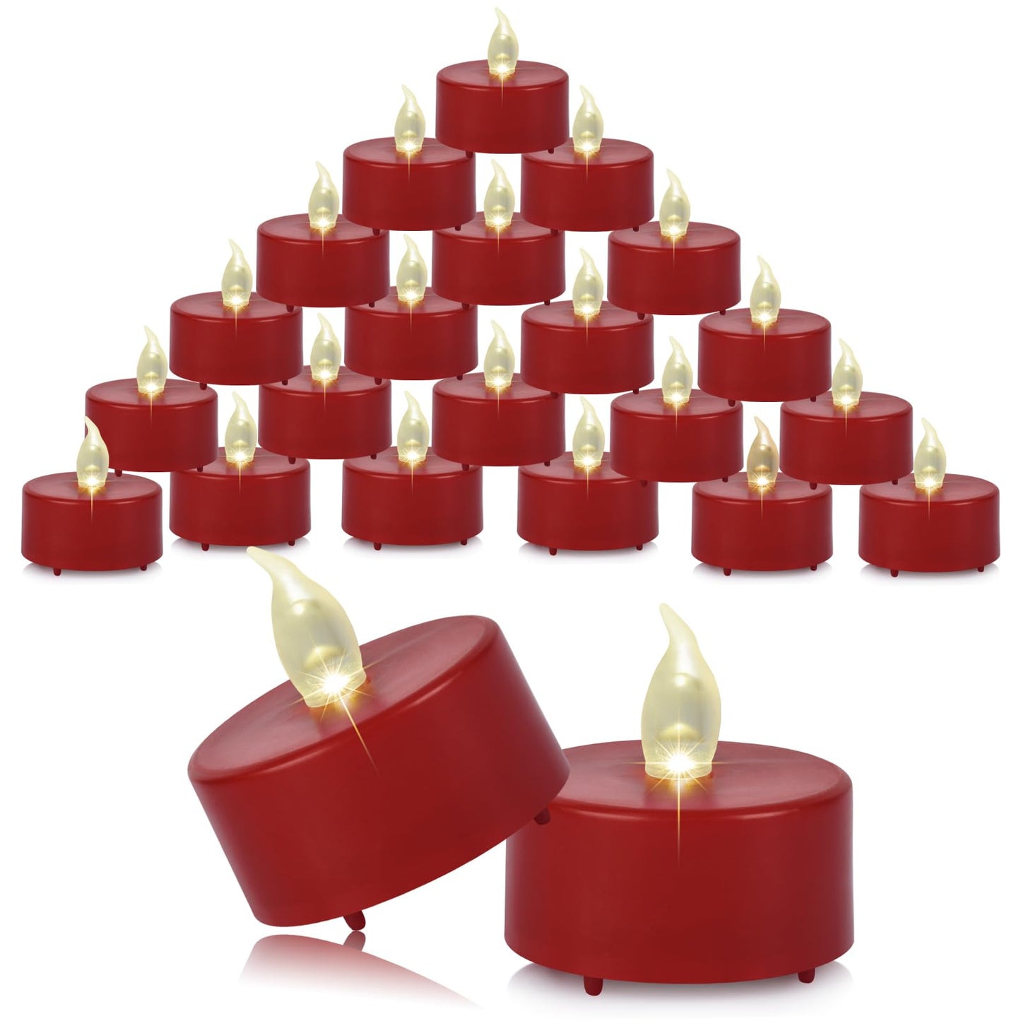 Baikaraer Battery Operated Tea Lights Candles,Flameless Led Electric Fake Candle, 50 Pack Realistic Flickering Votive Tealights, Long Lasting 200+Hours, for Wedding Party Home Decoration (Red)