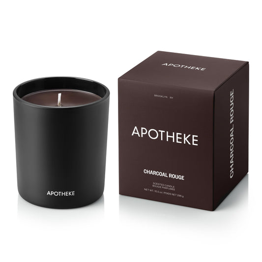 Apotheke Signature Scented Candles for Home, Charcoal Rouge - 10.5 oz - Soy Wax, Non Toxic, Large Jar Black - Luxury Candle Gifts for Women & Men - Birch Wood, Elemi, Damask Rose, and Smoke