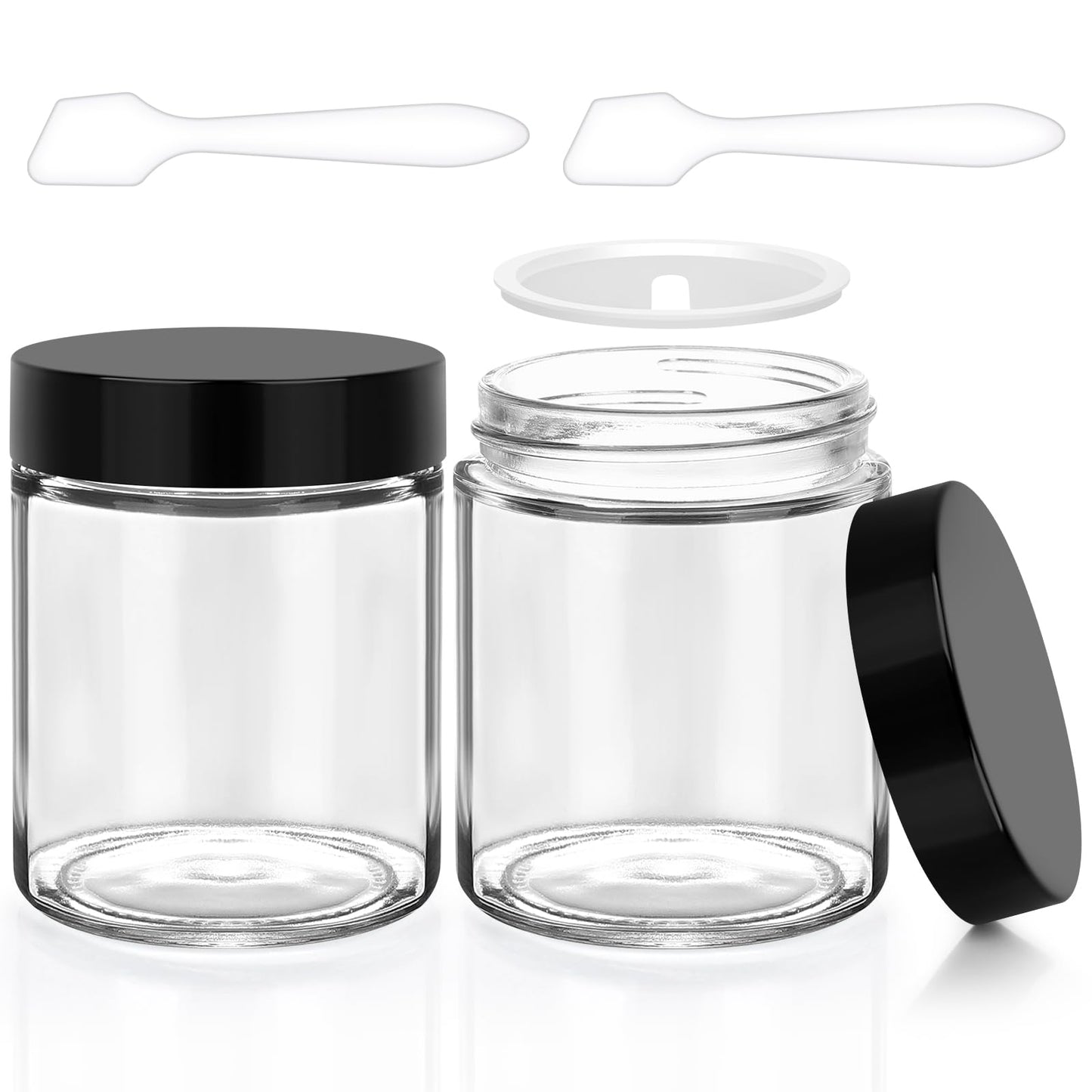 Accmor 8 oz Glass Jars with Black Lids, 2 Pack Glass Jars with Inner Liners, 250g Wide Mouth Makeup Sample Container, Leakproof Round Airtight Cosmetic Containers for Lotions, Creams, Candle Making