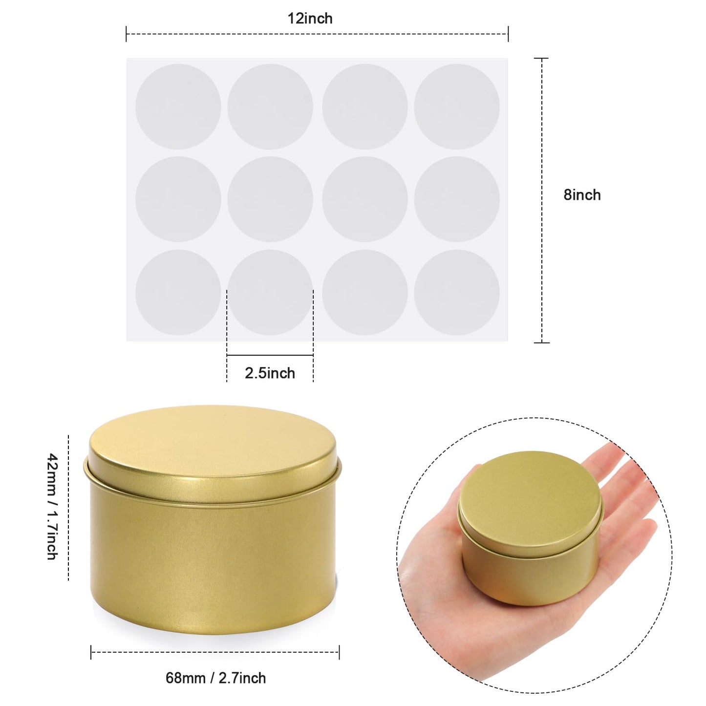 Patelai 36 Pcs 4 oz Metal Round Tins Aluminum Tin Cans Salve Tins Containers with Screw Lid 10 Sheets Stickers for Salve Spice Candies Balms Candles (Champagne Gold)