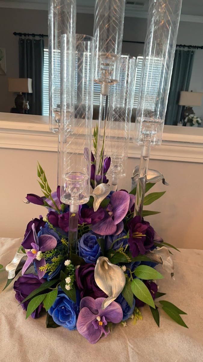 10pcs 5 Arm Acrylic Candelabra Centerpieces for Table,26inches Tall Clear Candlestick Holder Wedding Centerpieces for Party Birthday Dinner Event Fireplace Decortion Fit 0.87 led Candle