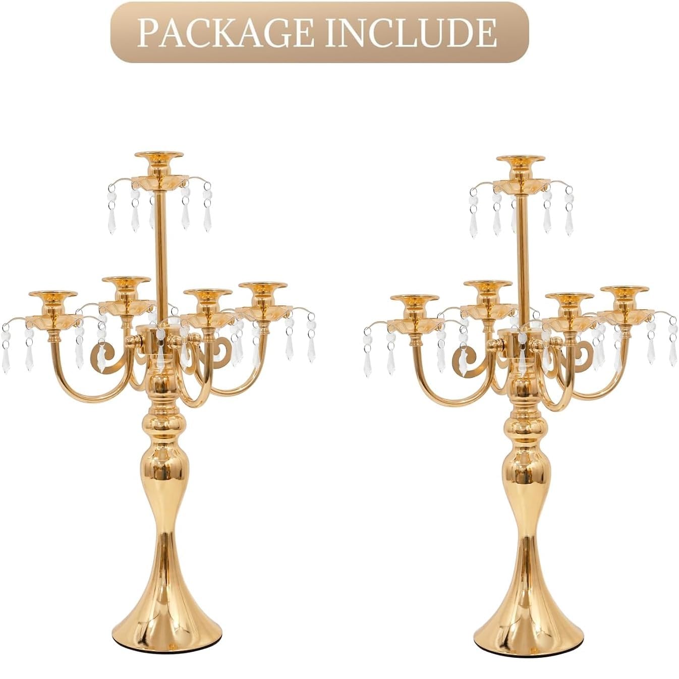 5 Arm Black Candelabra Centerpiece for Table, 20.3” Tall Metal Candlestick Candle Holder for Taper Candles, Gothic centerpieces for Tables, Wedding, Party, Reception (Gold, 2pcs)