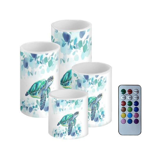 NETILGEN Flameless LED Candles Electric Candle Set with Remote Timer Color Changing Control Long Lasting for Table Centerpiece Home Indoor Decoration Pack of 4, Blue Sea Turtle