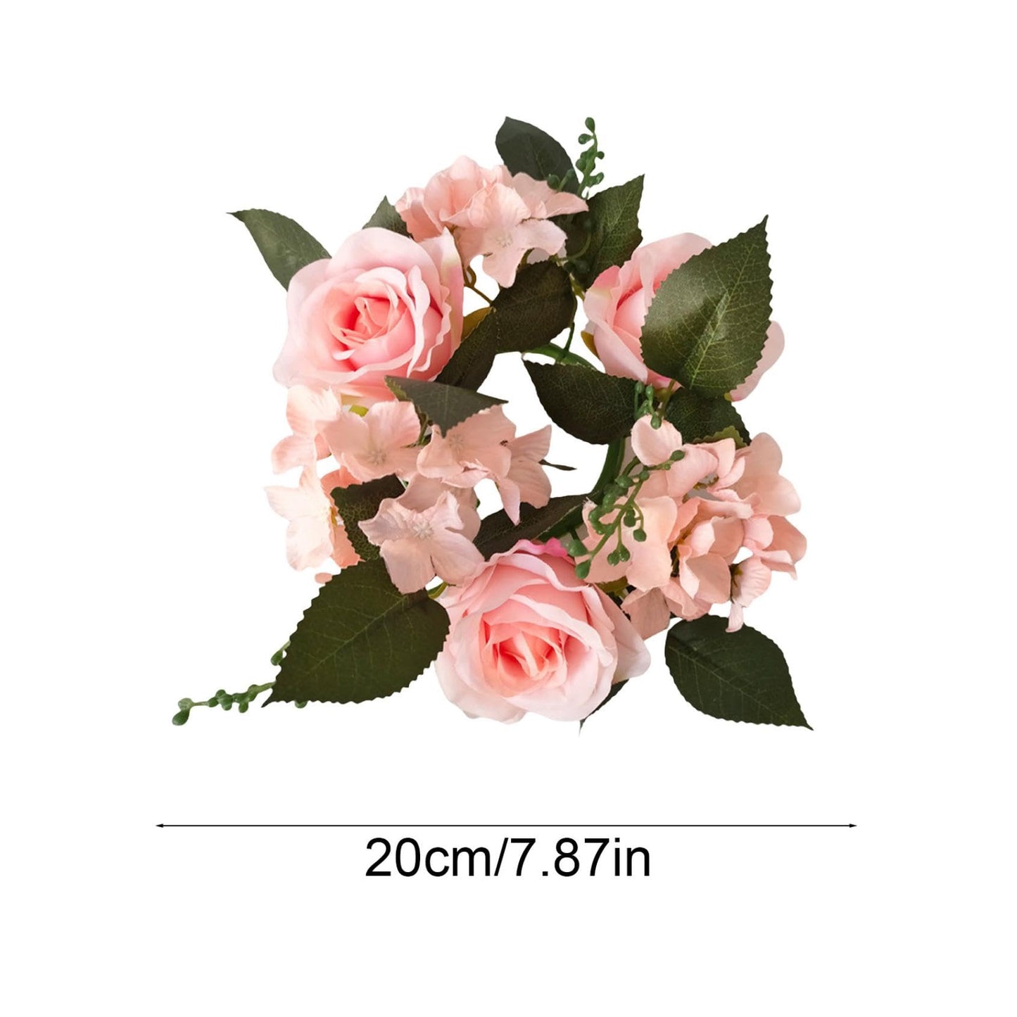 2PCS Artificial Roses Candle Rings Wreaths 4 Inch Center for Pillars Wedding Centerpiece Table Decorations Fake Rose Eucalyptus Leaves Floral Candle Ring for Holiday Party Supplies (Pink)