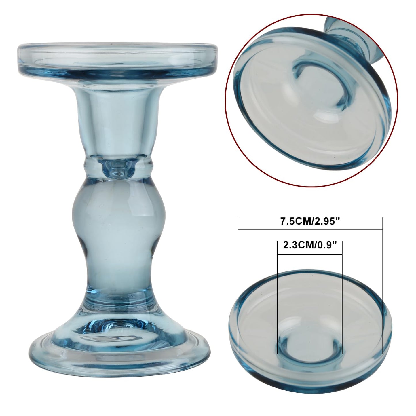 BTGLLAS 3-Piece Set of Blue Glass Candlestick, Crystal Candlestick Holder Holder and Conical Candle, Christmas Candle Holder Decoration, Family Living Room Wedding Candle Holder (Blue)