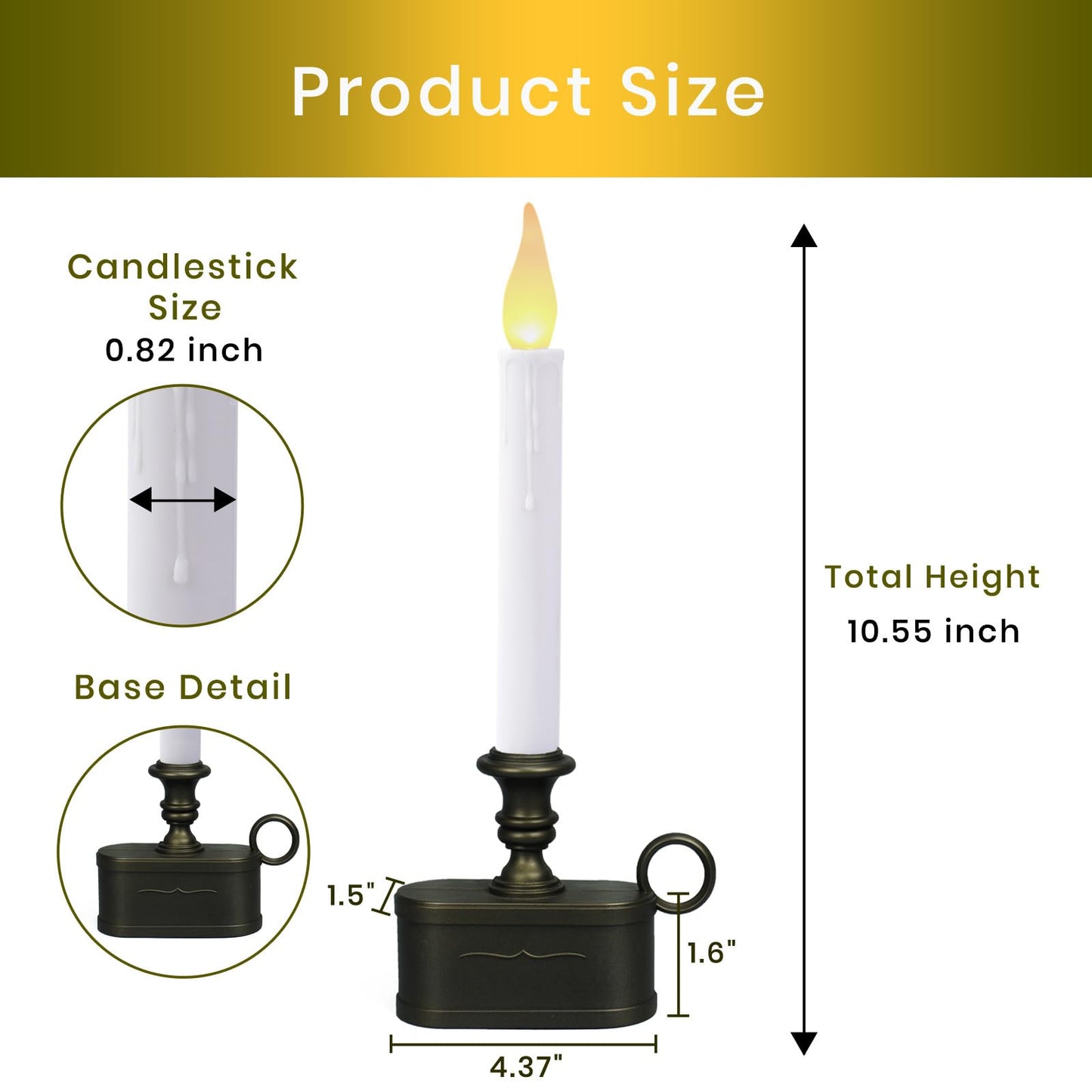 LitTerra Window Candles Battery Operated with Timer 8 Hours on and 16 Hours of Led Warm White with Flicker Flame (Vintage Base)