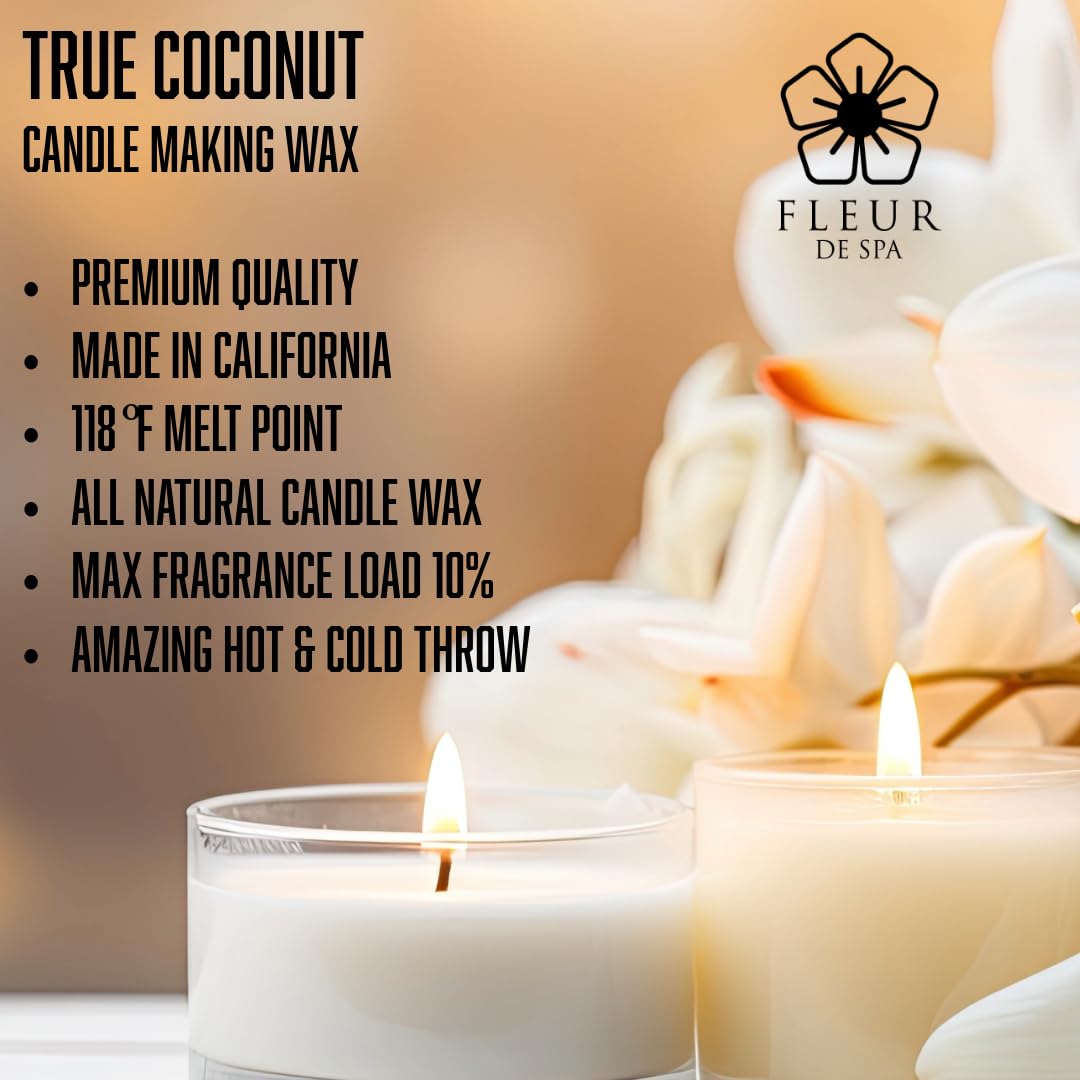 Coconut Candle Wax 6lb by FLEUR DE SPA – Premium All-Natural Coconut Wax Blend – Made in USA – Clean Burn, Great Scent Throw – for DIY Candle Making (6 Pound Box)