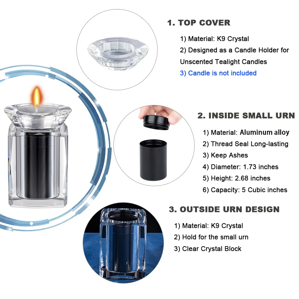IFOLAINA Small Urn Miniature Crystal Urns Ashes Cremation Keepsake Holder for Ashes Adult Male Human Pet Dog Remember Your Love One Lost