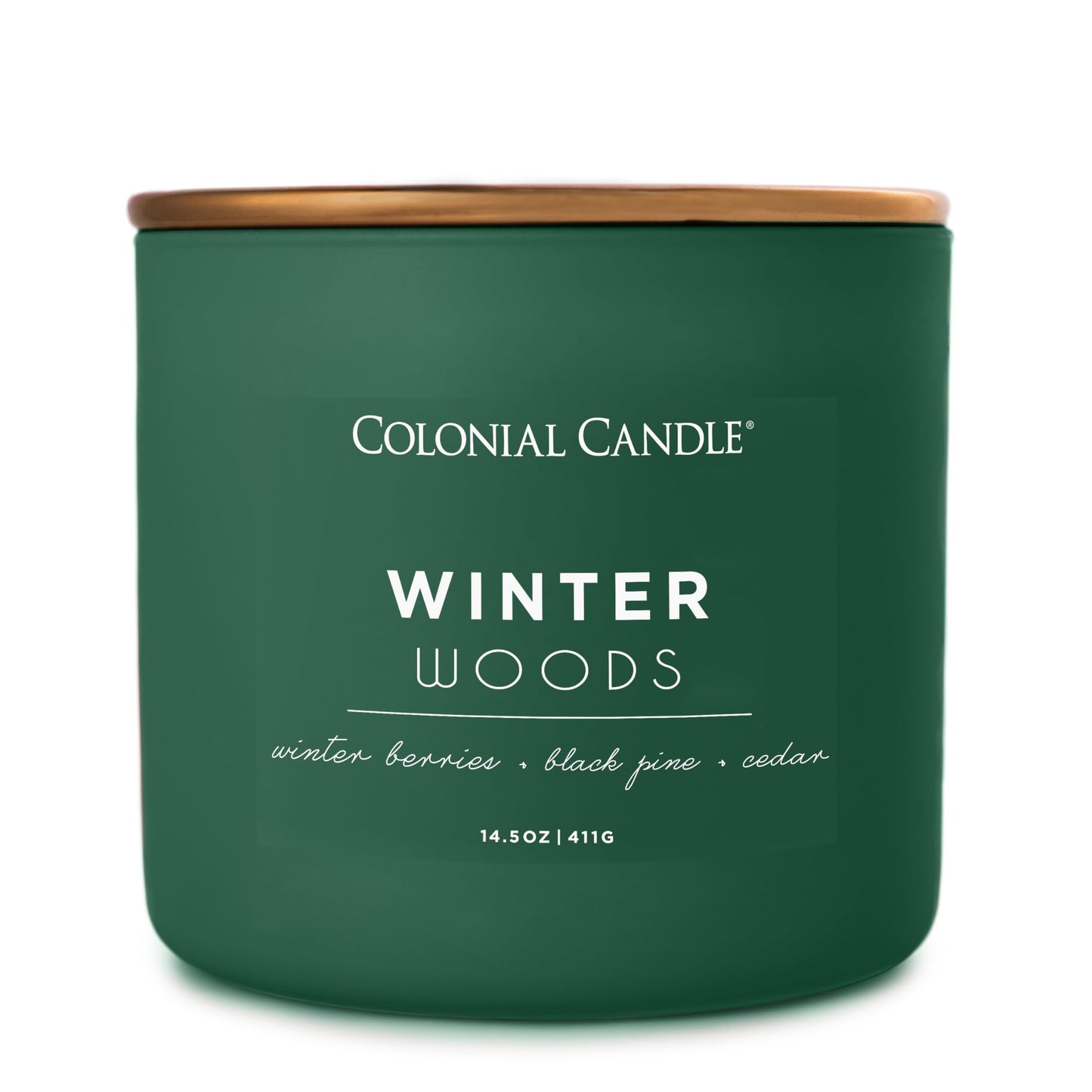 Colonial Candle Winter Woods Scented Jar Candle, Pop of Color Collection, 3 Wick, Green, 14.5 oz - Up to 60 Hours Burn