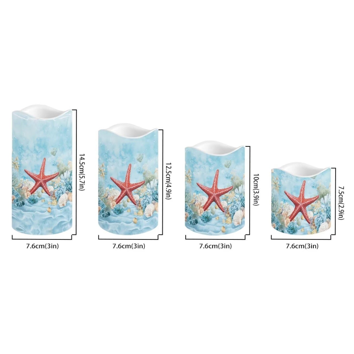 Cozeyat Starfish Sea Flameless Candles Set of 4 Battery Powered LED Pillar Candles with Remote Timer Flickering for Indoor Outdoor Table Beach Decor