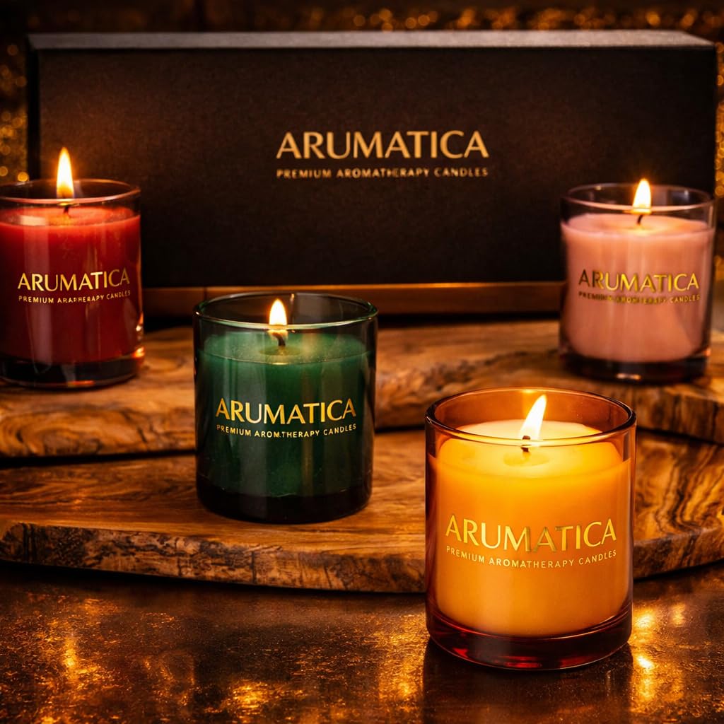 Premium Aromatherapy Candle Set | Stress Relief Soy Wax Candles with Relaxing Scents | Scented Candles for Home Yoga, Meditation & Spa | Luxury Candle Gift Set (4 Pack, 5oz Each) Total 20oz
