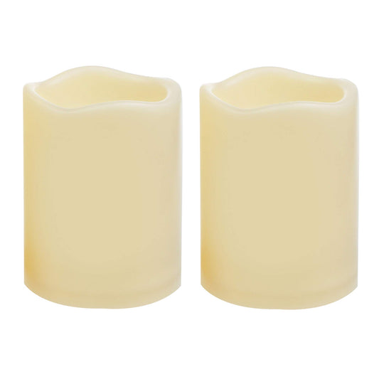 2 PCS 3" x4" Waterproof Outdoor Battery Operated Flameless LED Pillar Candles with Timer Flickering Plastic Resin Electric Decorative Light for Lantern Patio Garden Home Decor Party Wedding Decoration